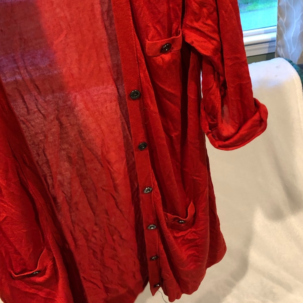 Red cardigan